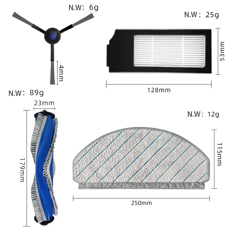Cepillo lateral de rodillo, filtro HEPA, paño de fregona para Yeedi C12 / C12 Plus / C12 Pro Plus, piezas de repuesto, accesorios