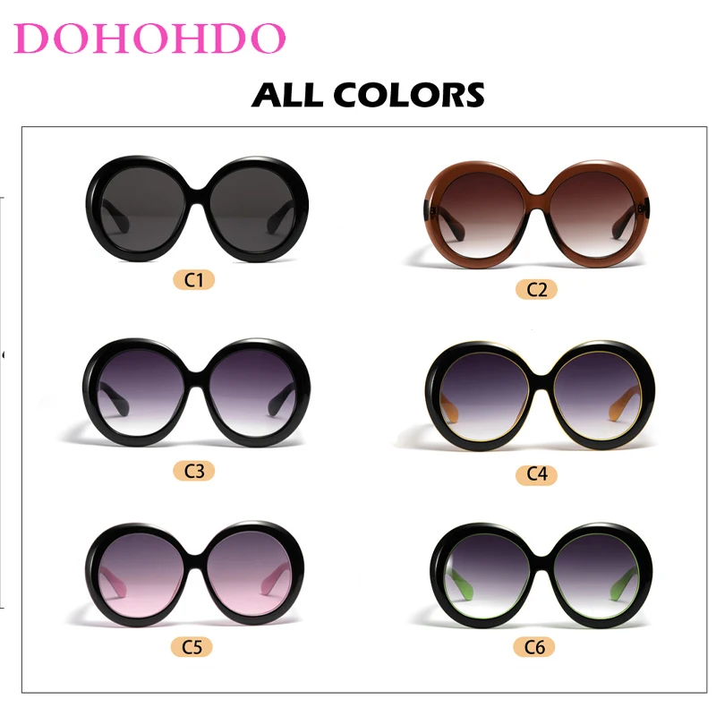 DOHOHDO Vintage Big Round Women Men Sunglasses Oversized Gradient Sun Glasses Male Fashion Luxury Brand Designer Mirror Shades