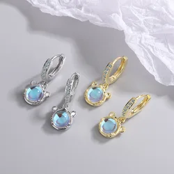 New Moonstone Cute Tiger Small Dangle Earrings For Women Simple Zircon Mini Hoop Earring Piercing Charm Jewelry Drop Shipping
