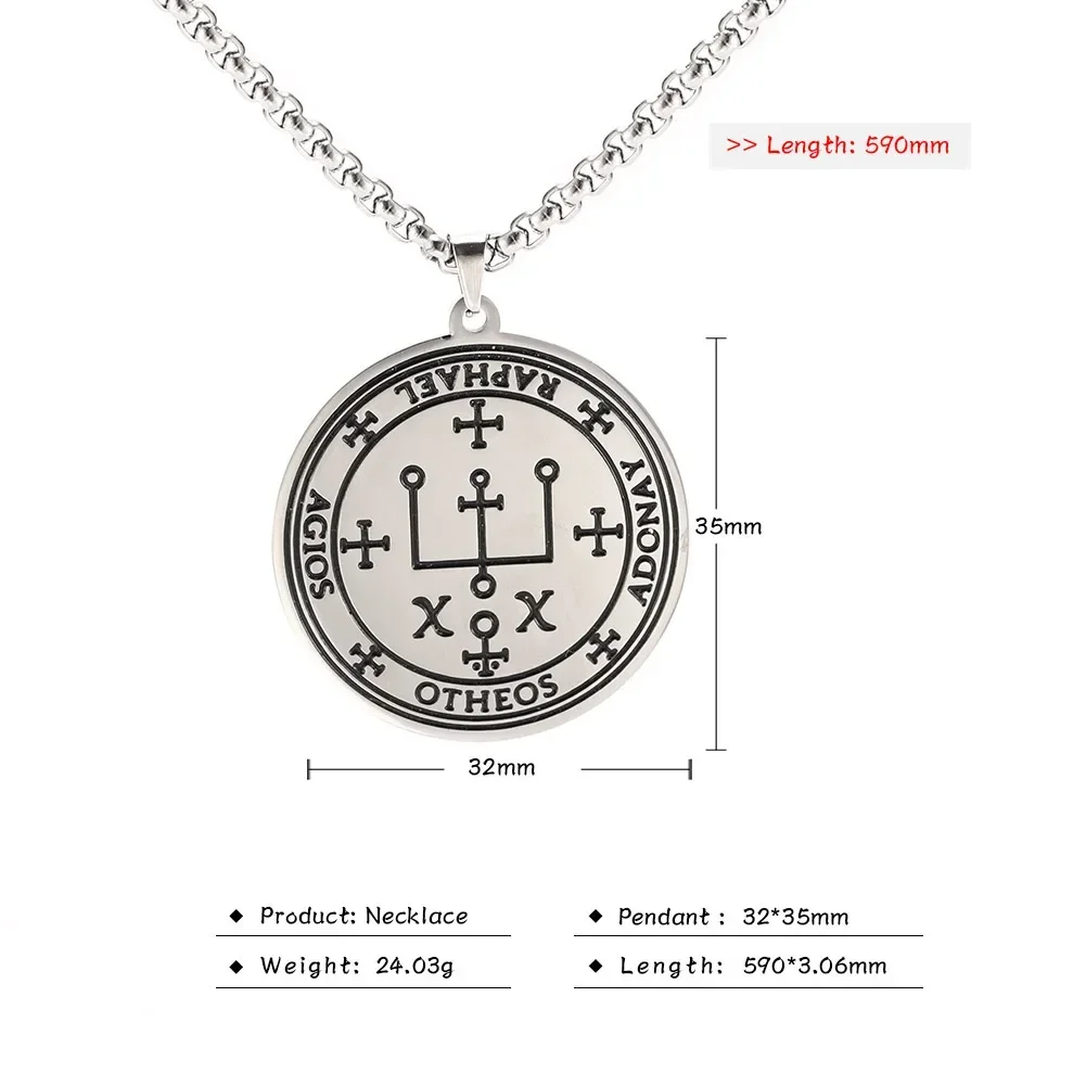 Archangel Raphael Pendant Necklace Talisman Amulet SAMAEL Gabriel Uriel Arch Angel Stainless Steel Long Chain Necklaces