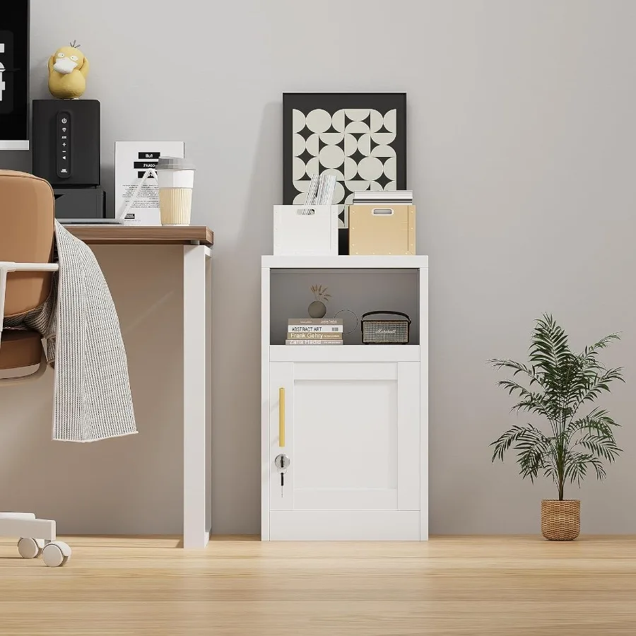 طقم منضدة معدنية بيضاء مكونة من 2 مع خزانة ملفات قفل مع أرفف خزانة تخزين 28 طاولة جانبية حديثة مع باب ومفتوحة Sh #6