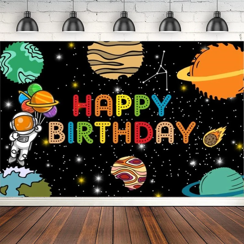 Universe Astronaut Happy Birthday Photography Backdrop Party Decor Baby Portrait Photographic Background Poster Photo Studio