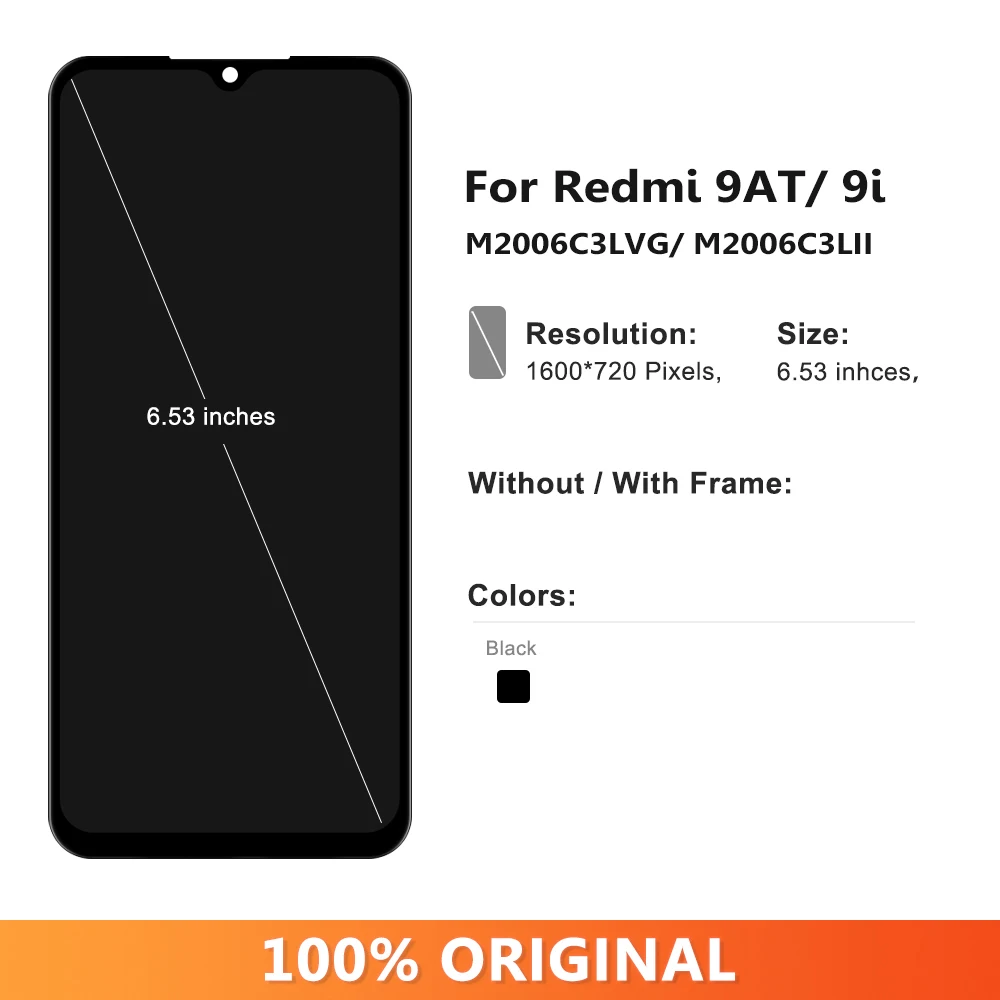 6.53'' Display for Xiaomi Redmi 9AT M2006C3LVG Lcd Display Digital Touch Screen with frame for Redmi 9i M2006C3LII Replacement