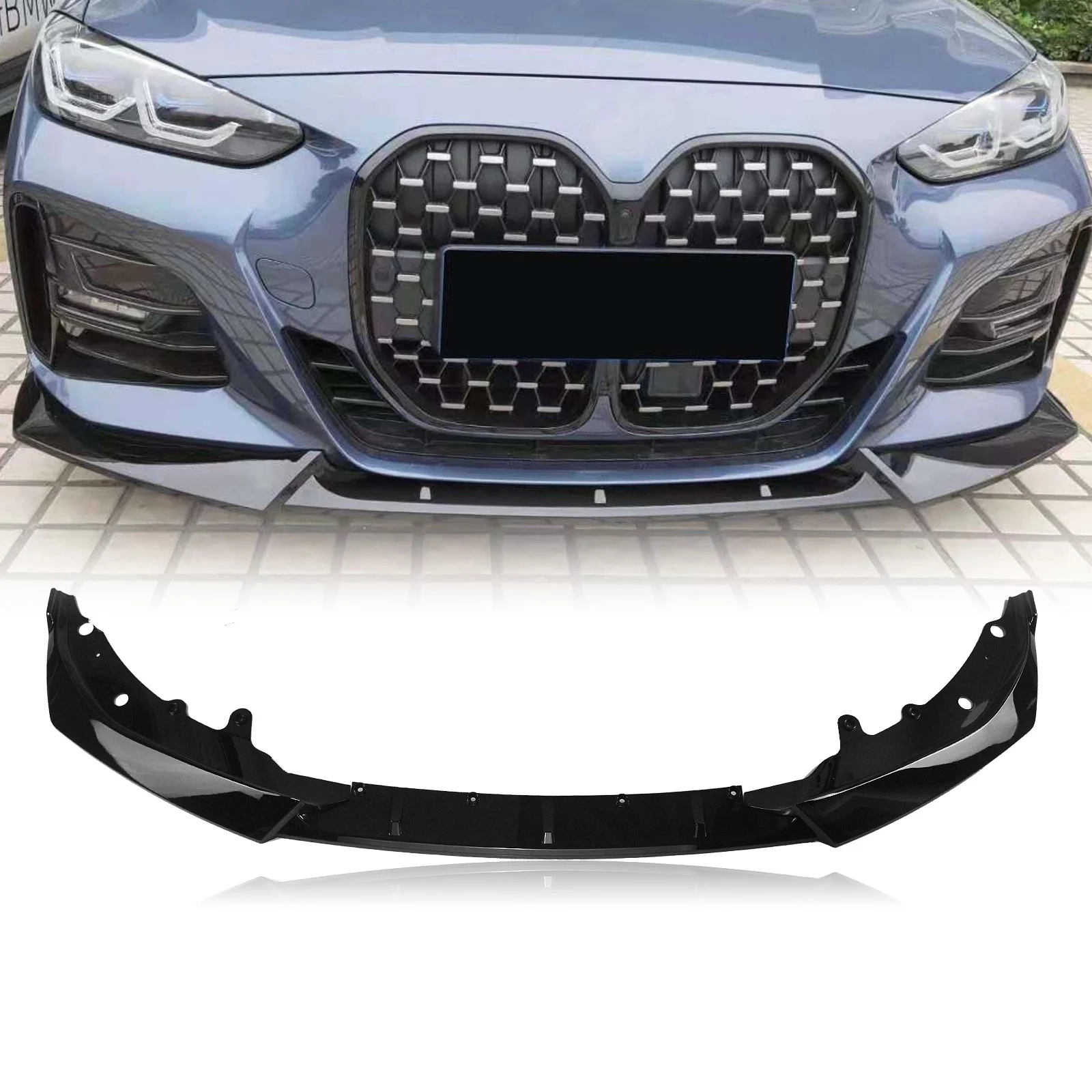 

Передний бампер, спойлер, блеск для губ, черный нижний сплиттер, лезвие для BMW 4 серии G22 G23 420i 430i M440i 2020-2023 Coupe M-Sport