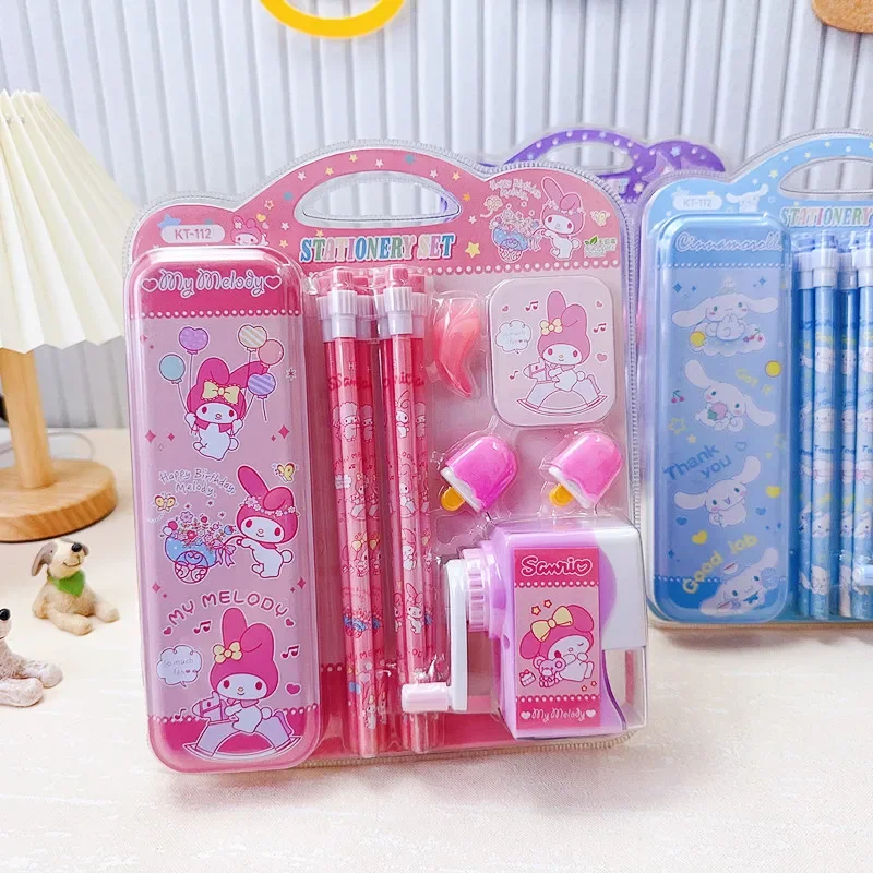 

New Kuromi My Melody Stationery Set Complete with Pencil Sharpener Cute School Supplies Gift Box for Girls Birthday Party Favor
