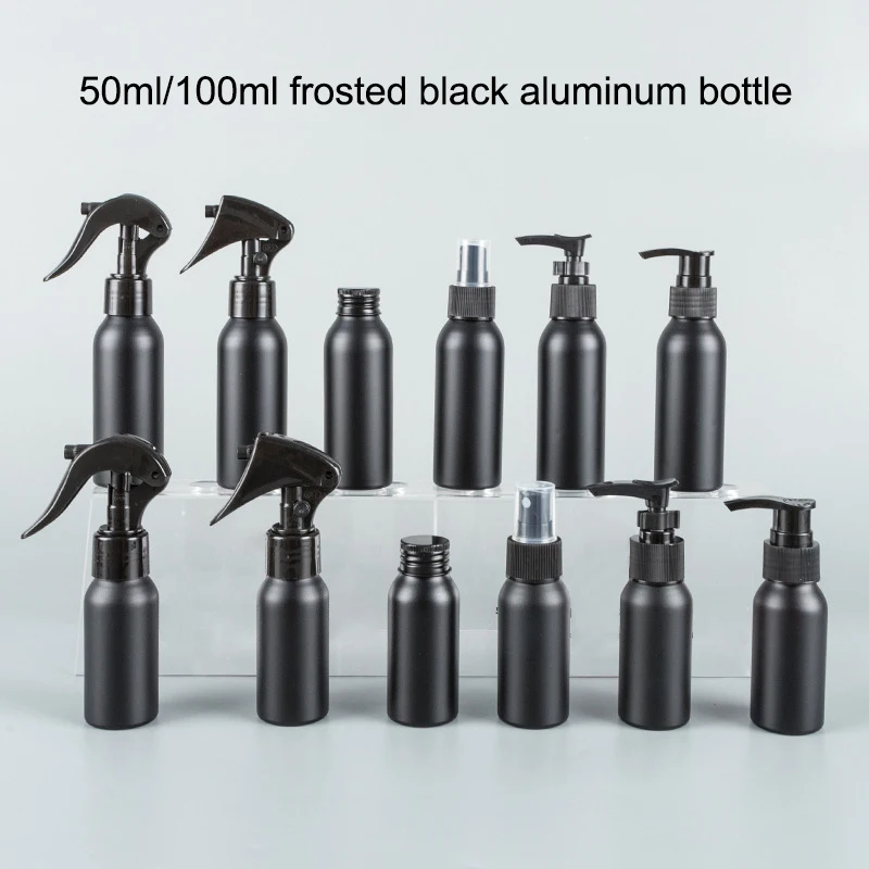 40ml-250ml Black Frosted Aluminum Bottle With Cap Perfume Lotion Cosmetic Toner Water Bottle Travel Protable Refillable Bottle