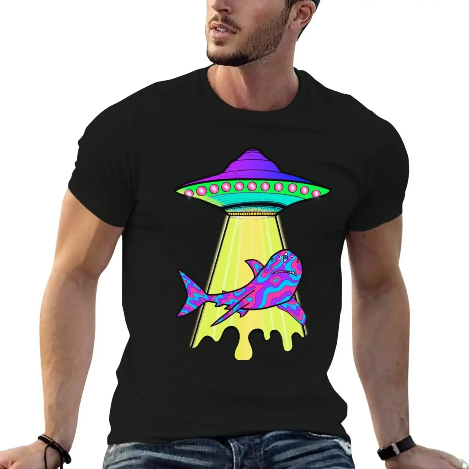 

UFO shark T-Shirt vintage graphic tee anime tshirt for a boy t shirts men