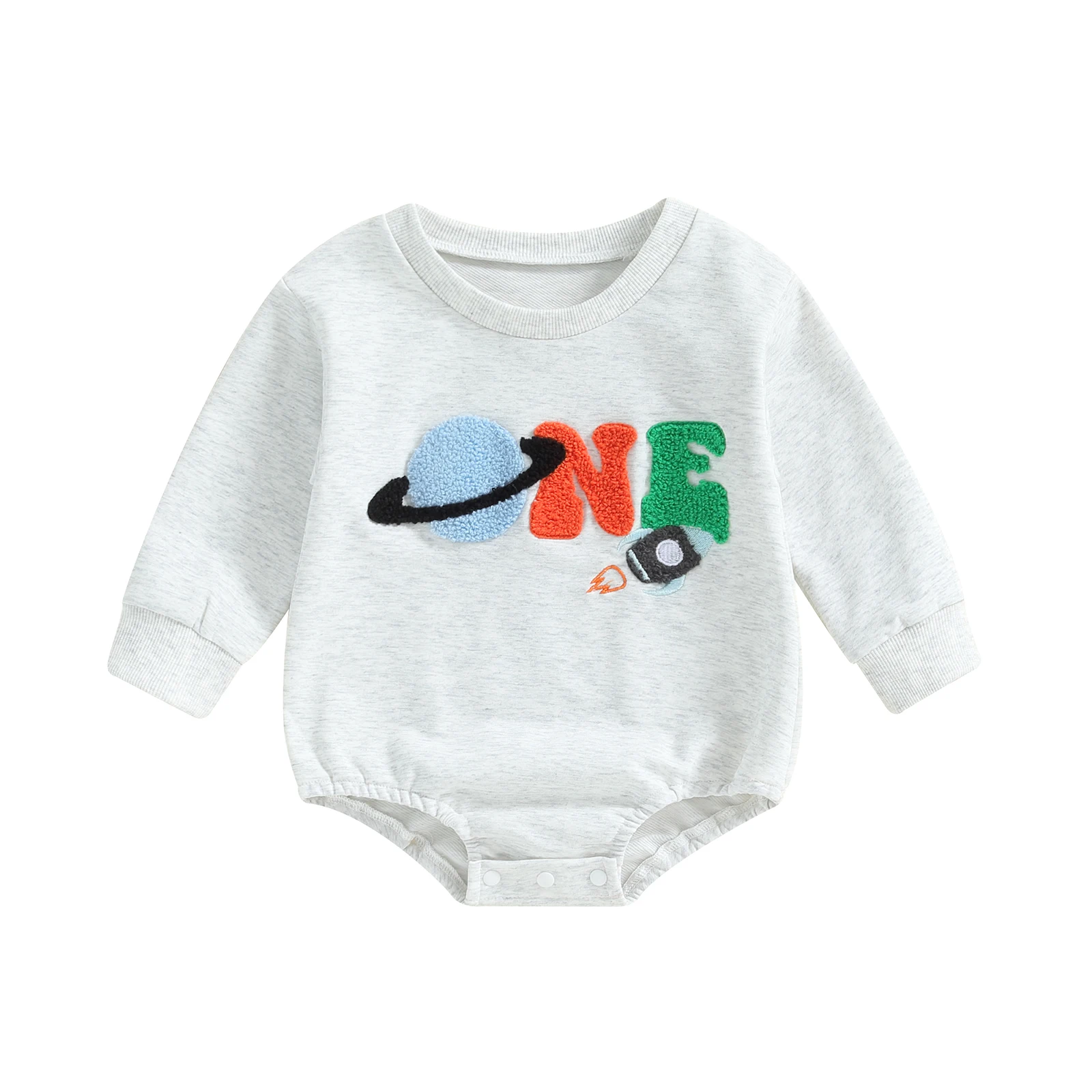 

Baby Boy Girls Letter Planet Embroidered Romper Long Sleeve Round Neck Adorable Sweatshirt Bodysuits