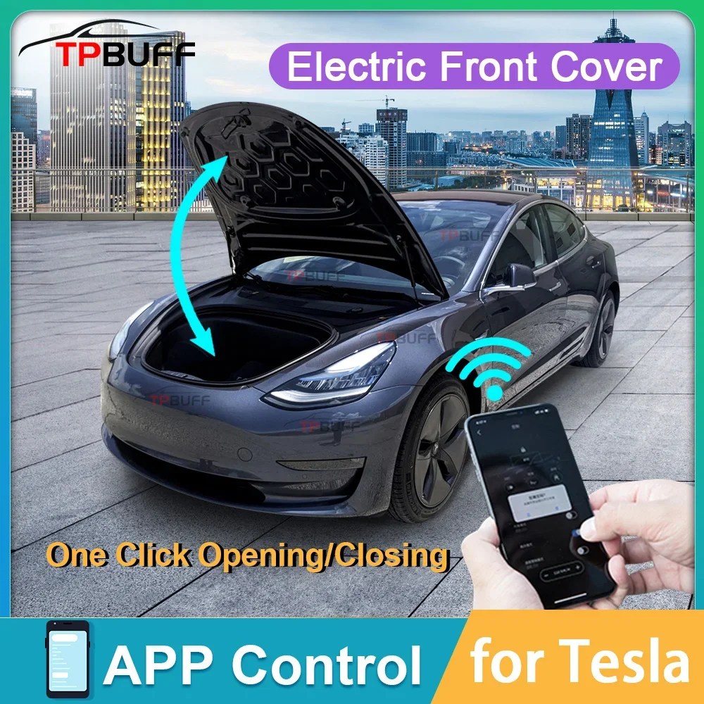 Electric Front Cover For Tesla Model 3 Y Electric Upgrade Engine Hood Support Pillar Soft Close Automatic Locking 2024 Highland