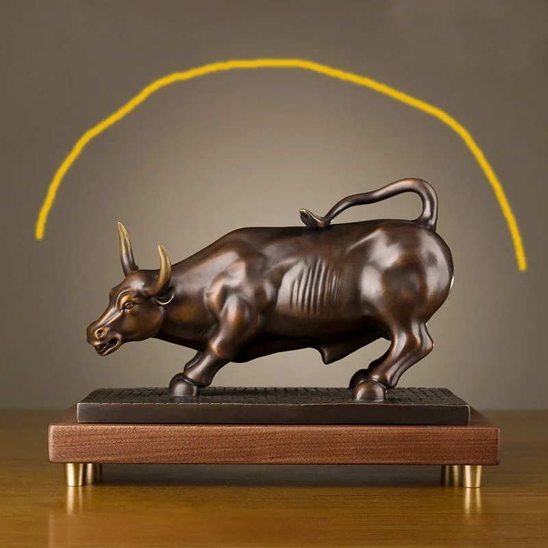 High grade handicraft Bronze carving art Home company bring wealth Stock market bull Career Success GOOD luck statue