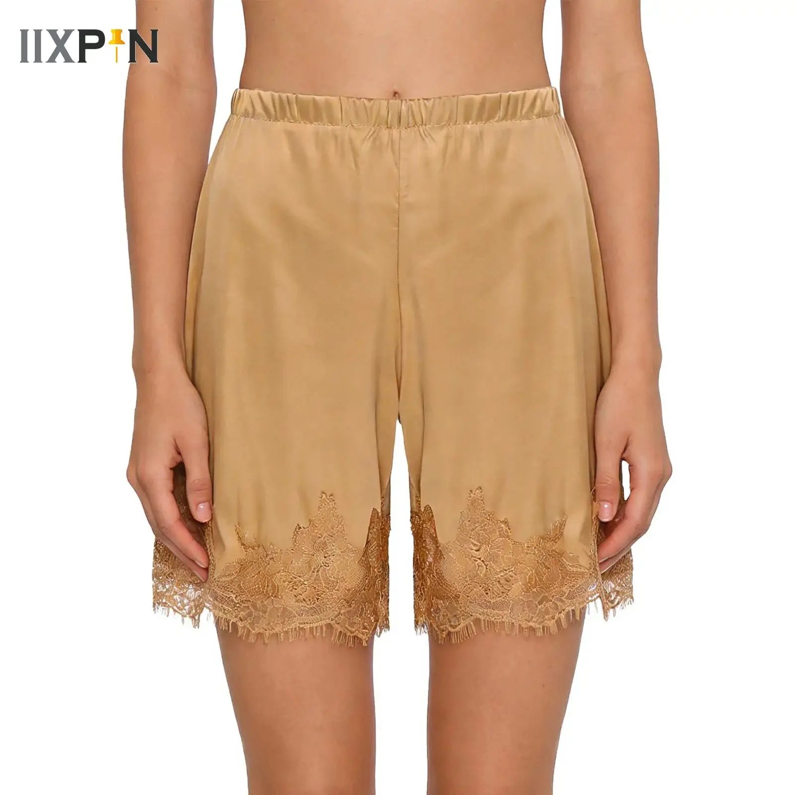 

Women Y2k Slik Floral Lace Trim Shorts Stain Pajama Micro Mini Slip Boxer Shorts Low Rise Pj Bottoms Pettipants Streetwear