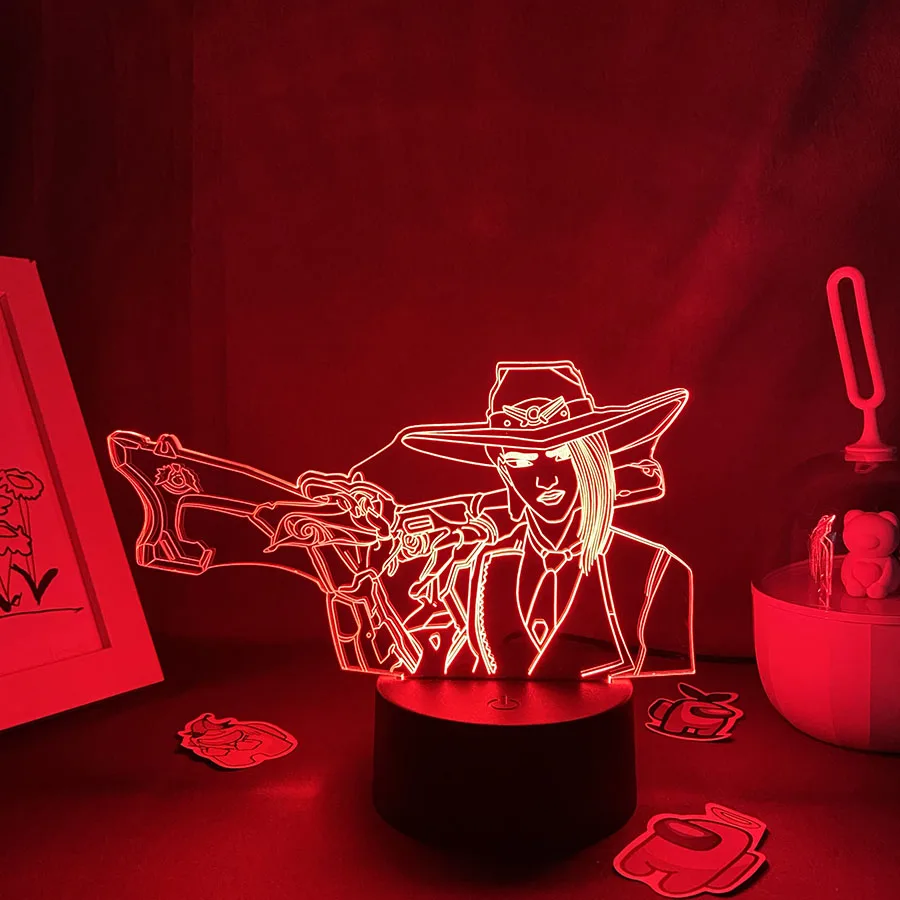 Overwatches OW Game Figure Hero Ashe 3D Led Neon Night Lights Birthday Gift For Friends Gaming Room Table Cool Decor Lava Lamp