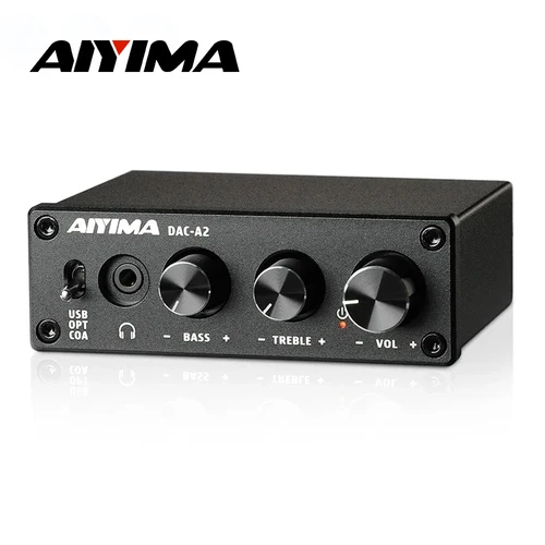 AIYIMA DAC-A2 decodificador de Audio HiFi amplificador de auriculares USB salida óptica Coaxial estéreo Gaming DAC para amplificador altavoces activos