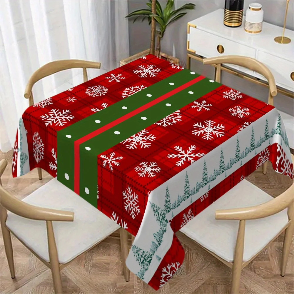 Tovaglia rettangolare con design festivo con fiocco di neve natalizio, decorazione da tavolo, tovaglia impermeabile per decorazioni natalizie da