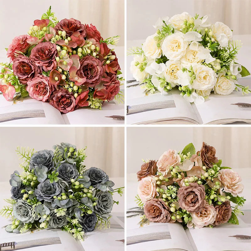 Vintage 1 bunch of new artificial silk flowers High quality autumn peony cuckoo Christmas wedding Family room decoration Photos