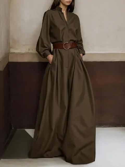 Onecozyday 2026 Stylish Solid Color Coverall for Urban Women Stand Collar High Waist Loose Fit One-piece Suit Casual Jumpsuits