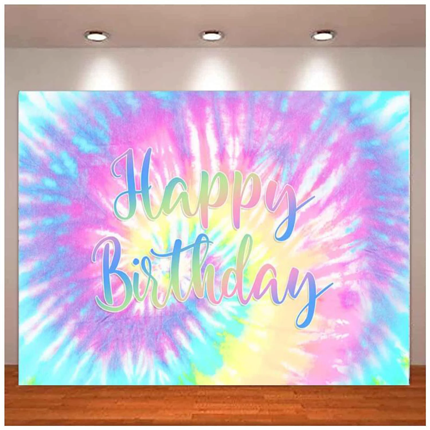 

Tie Dye Photography Backdrop Macaron Pastel Girl Happy Birthday Background Rainbow Bday Party Decorations Cake Table Banner