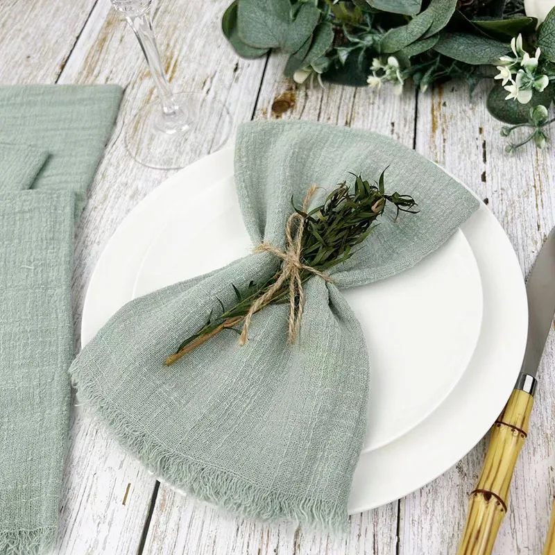 

12pcs 40x40cm Sage Green Gauze Napkins 100% Soft Cotton Fabric Serviette Table Set Kitchen Tea Towels For Wedding Decorate