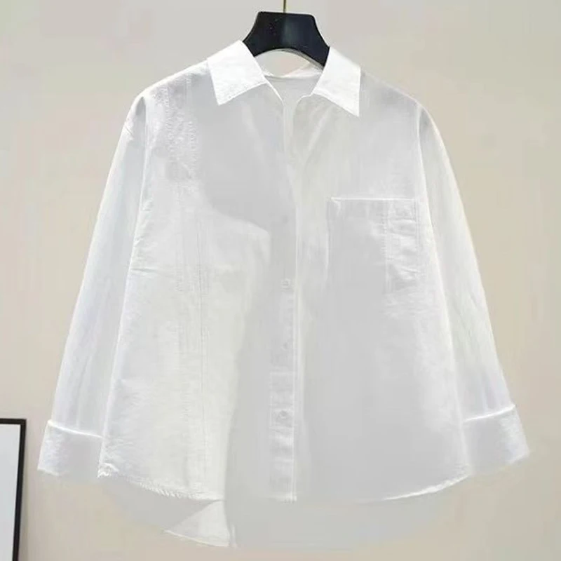 Turn-down Neck Pink Solid Long Sleeved Loose Shirt And Blouse Outerwear Clothing Top Casual Single Breasted Spring Simple OL New