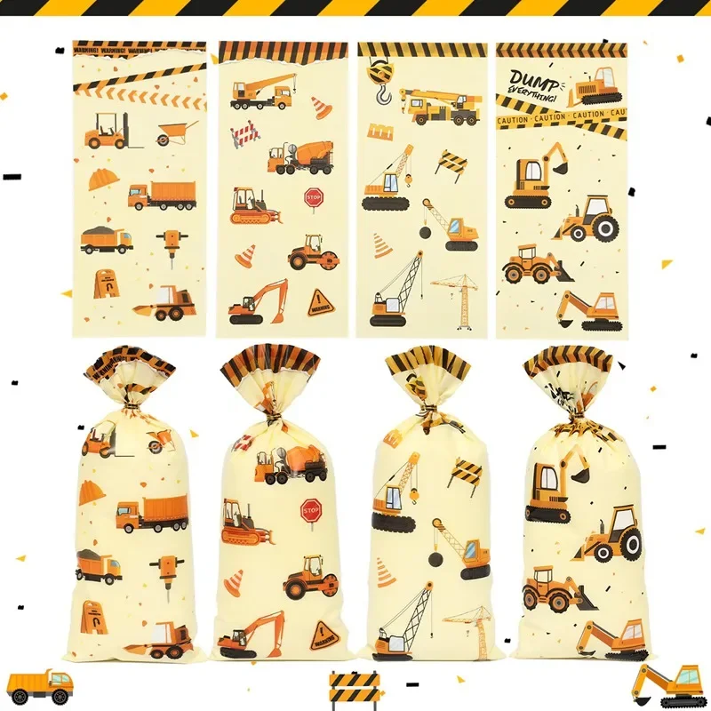 25/50pcs Engineering vehicle Candy Bags Treat Cookie Candy Goodie Bags Construction Theme Birthday Party Favors Kids Baby Shower