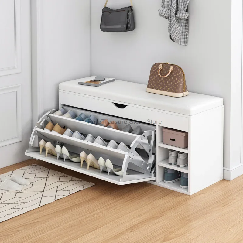 Nordic Shoe Storage Rack Entrance With Changing Stool Household Cabinet Bench Shoes Organizer Shelf