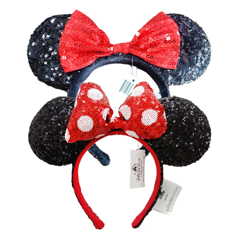 New Disney Polka Dot Bow Mouse Ears Headband For Girls Adults Sequin Hairband Festival Party Travel DIY Hair Accessories