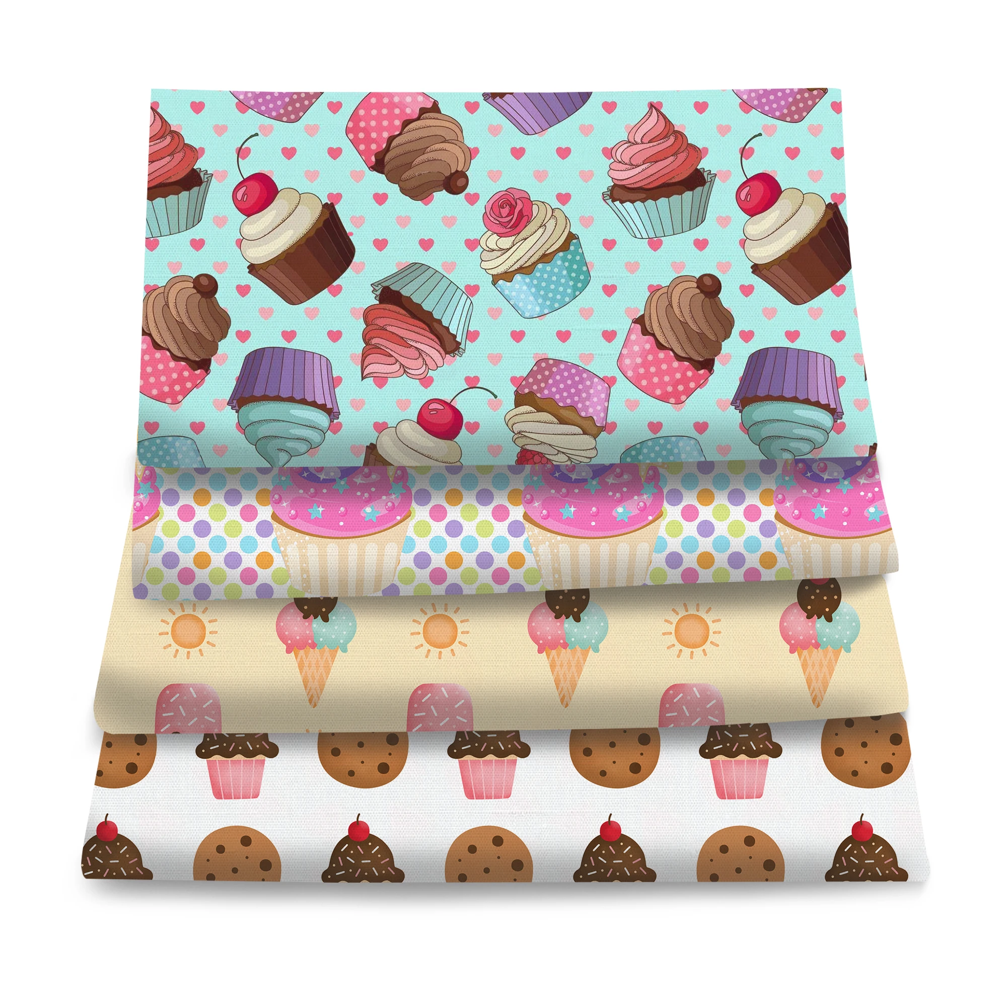 Pre-cut 4Pc/set 7.87x7.87inch(20x20cm) cake series Precut Quilting Fabric Fat Quarter Fabric Bundle, Polyester Quilting Squares