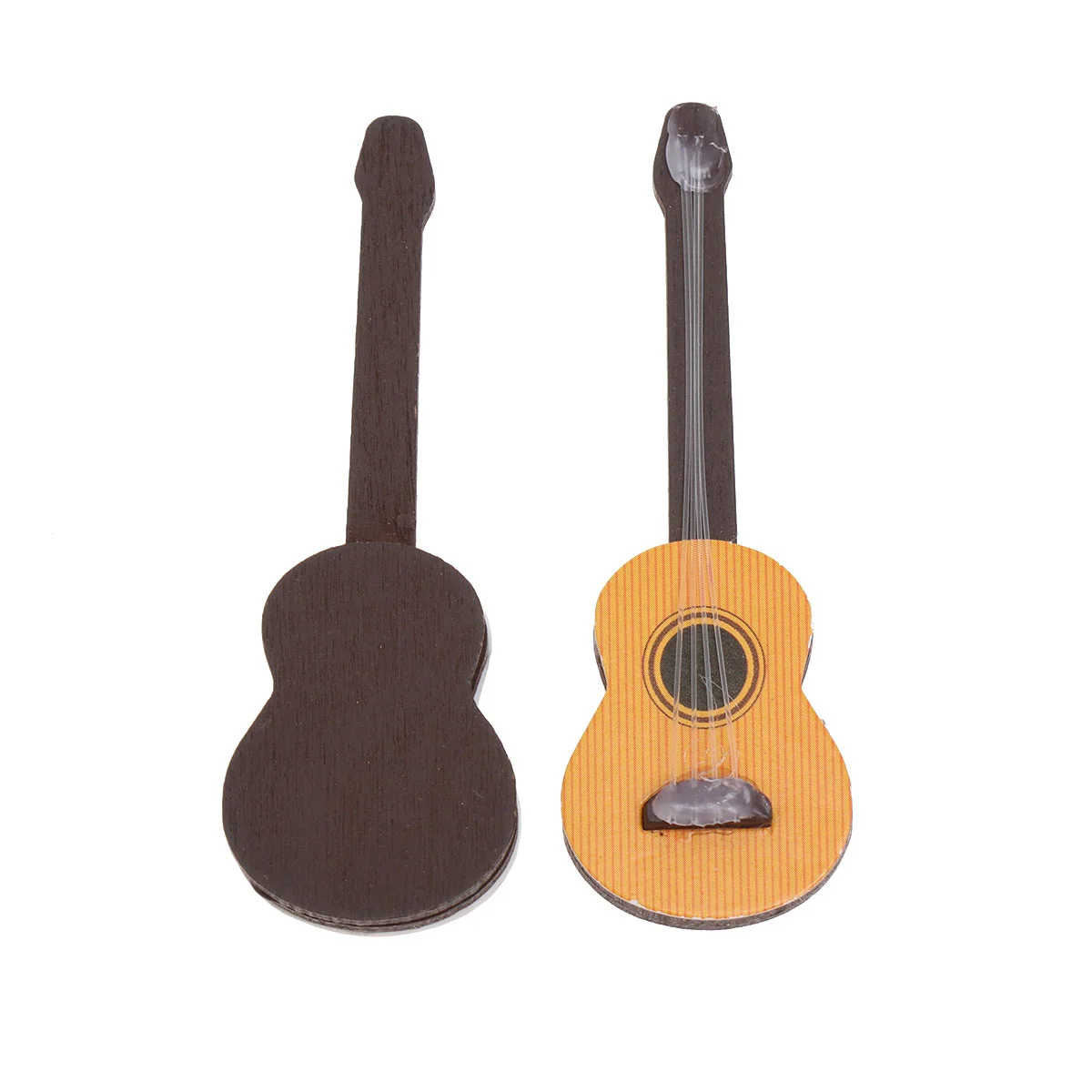 

2 Pcs Simulated Guitar Toys Miniature Figurines Model House Decor Bamboo Wooden Musical Instrument