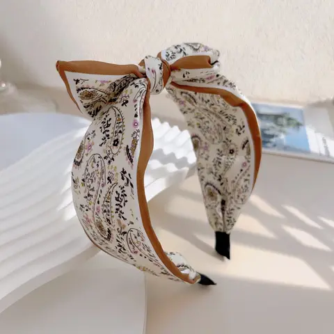레트로 보헤미안 Bandanna 활 토끼 귀 머리띠 여성용 꽃 페이즐리 와이드 후프 터번 헤어 밴드 헤어 스타일링 액세서리