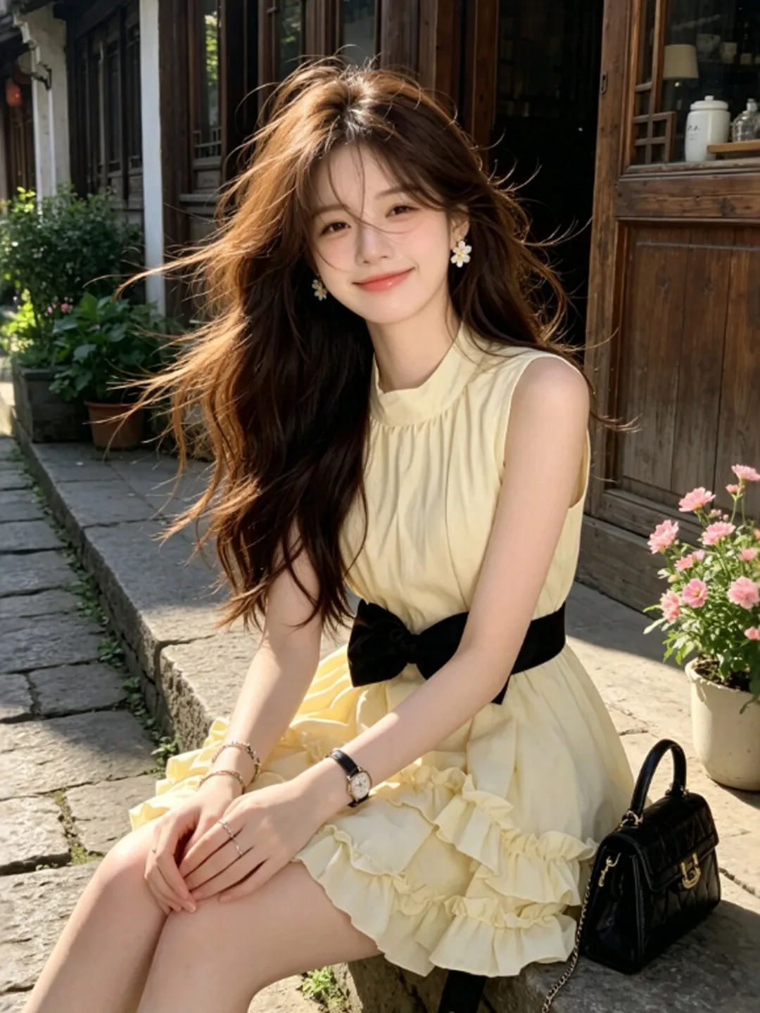 

Summer Atmosphere Sweet Knot Waist Cinching Dress Women's Style Soft Cotton High Waist Gown City Commute Casual Date