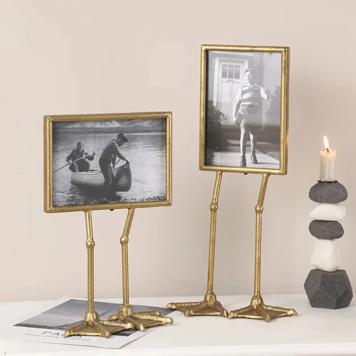 

Gold Metal Picture Frame 7 Inch Vintage Photo Frame Creative Duck Feet Desk Decoration Unique Gift Home Decor