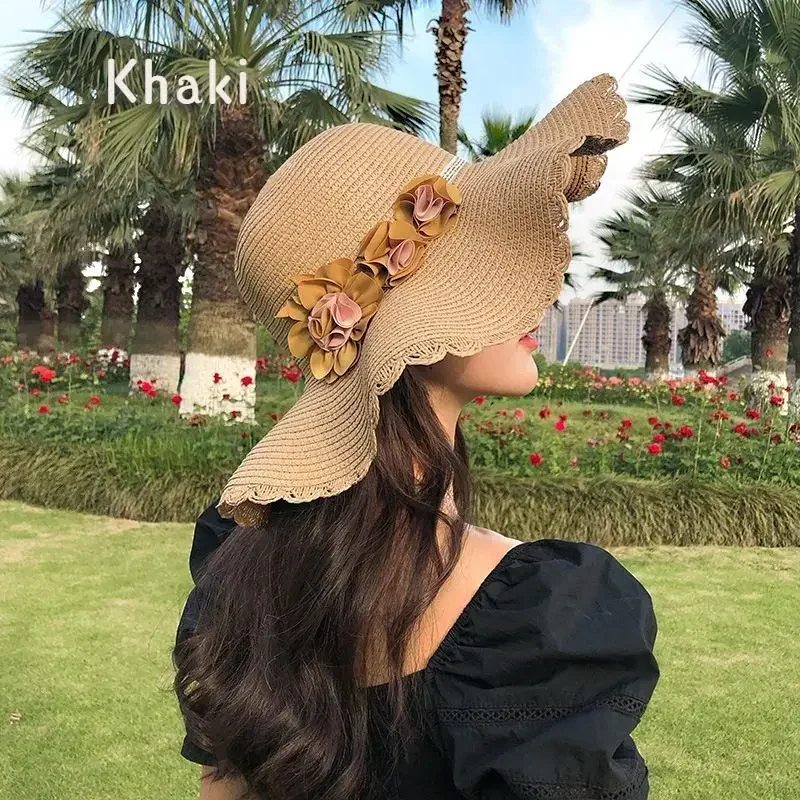 Fashion Wide Eaves Hat Simple Flowers Korean Women Sunbonnet Summer Thin Breathable Outdoor Sun Hat Sun Hats for Women