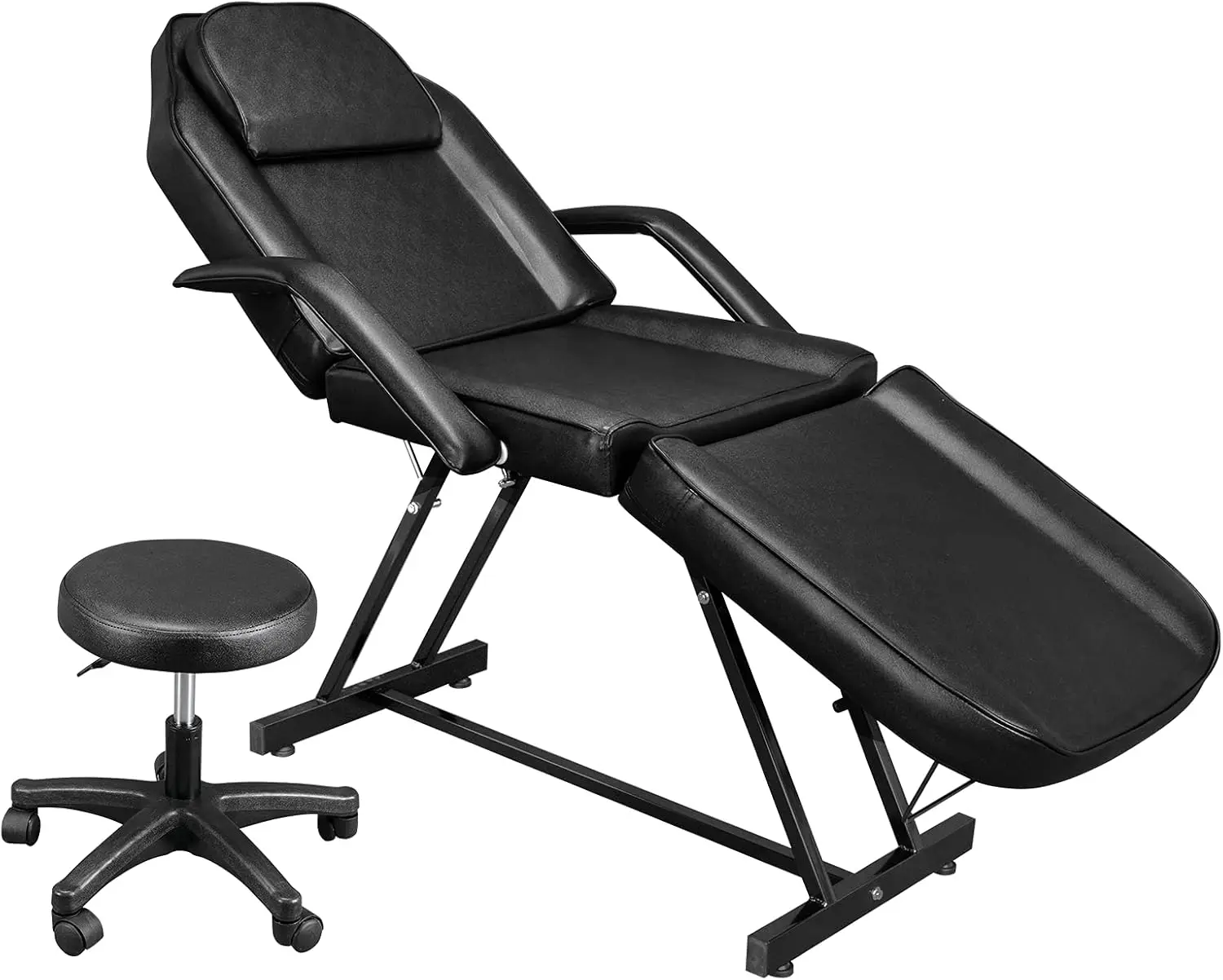 Omysalon Massage Salon Tattoo Chair Esthetician Bed With Hydraulic Stool,Multi-Purpose 3-Section Facial Bed Table, Adjustable