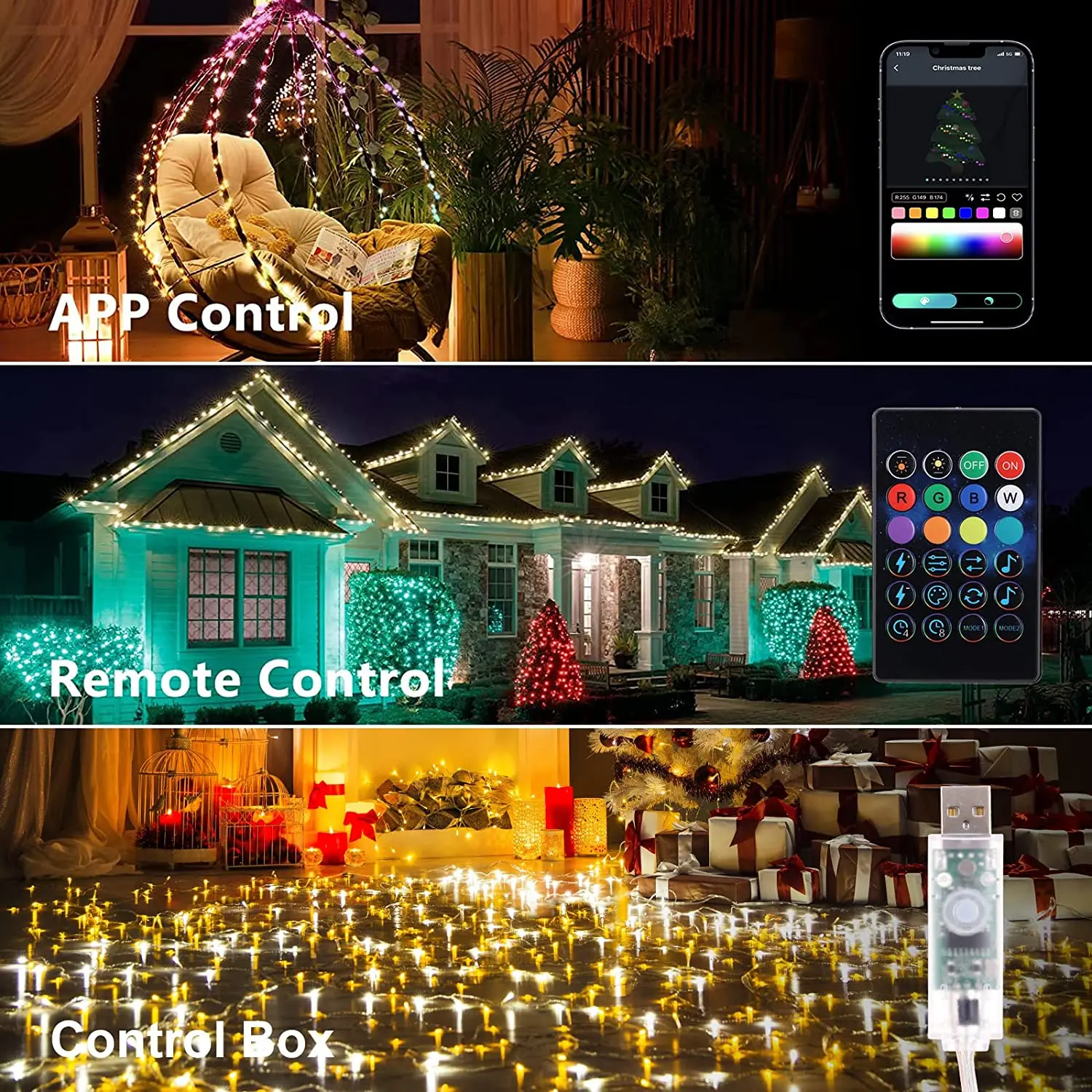 Smart Christmas Fairy Light,Dream Color Waterproof Led Strip Light con APP e telecomando per l'albero di natale decorazioni per interni/esterni