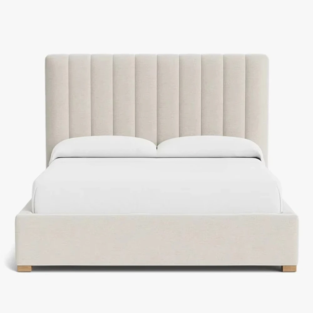 Contemporary Modern Queen Bed Bedroom Furniture Hoffman High Head Board Bed Luxury Upholstery High Quality Fabric Soft Bed