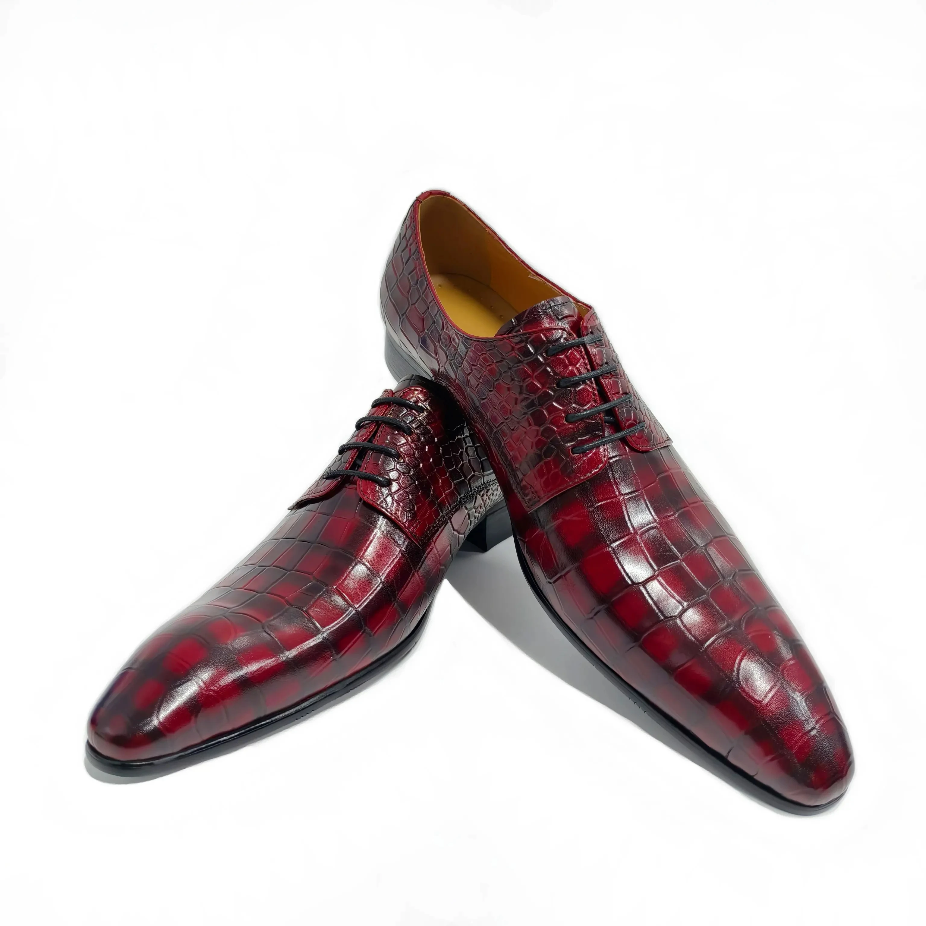 Fashion Derby Men Shoes Red Printing Dress Design Social Business Wedding Evening Party Lace Up Luxury Business Office Man Shoes