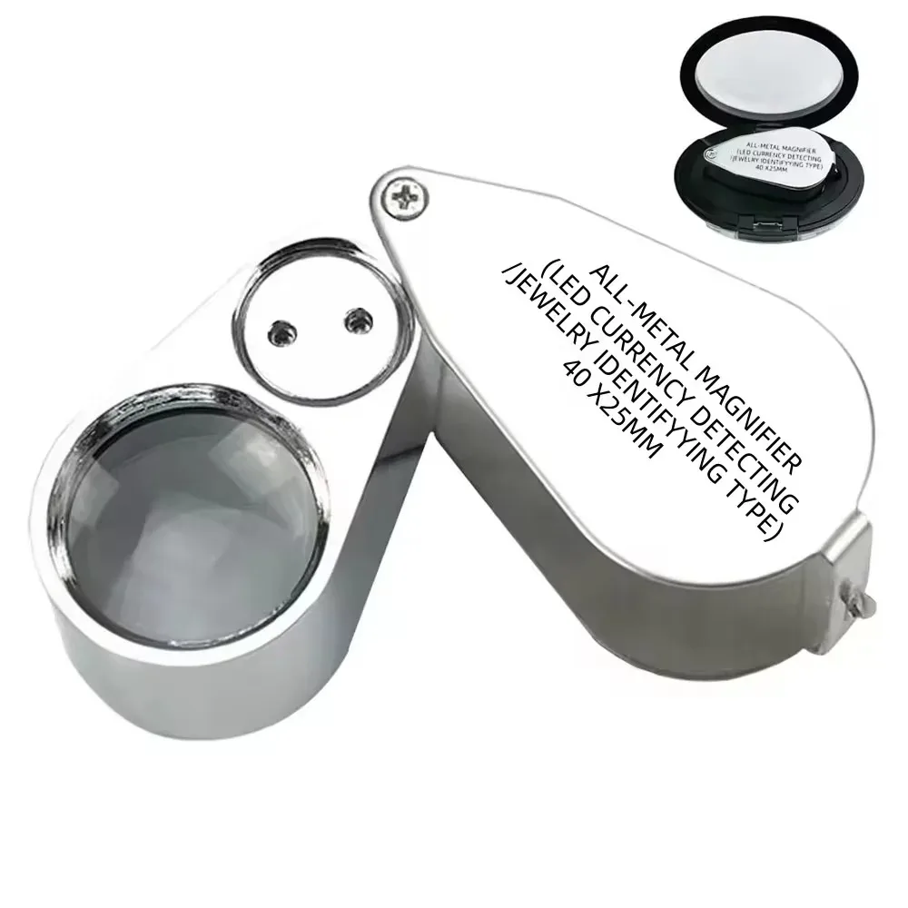 Loupe de bijoutier à LED UV illuminée 40X avec construction métallique et verre optique