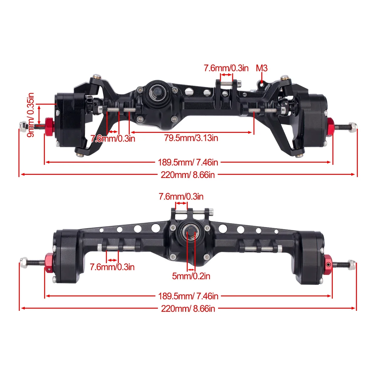 Aluminium Offset SCX10 III Portal gandar dengan kecepatan konstan Driveshift Dual Servo Mount Steering Rod untuk 1/10 RC mobil Crawler