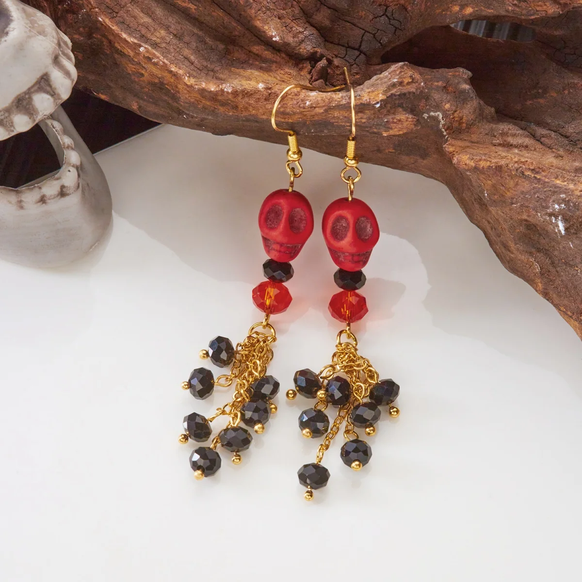 Lustige Halloween-Ohrringe, Vintage-Skelett, Kristallkette, Fransen, Tropfenohrring, minimalistischer Gothic-Schmuck für Damen und Herren, Accessoires