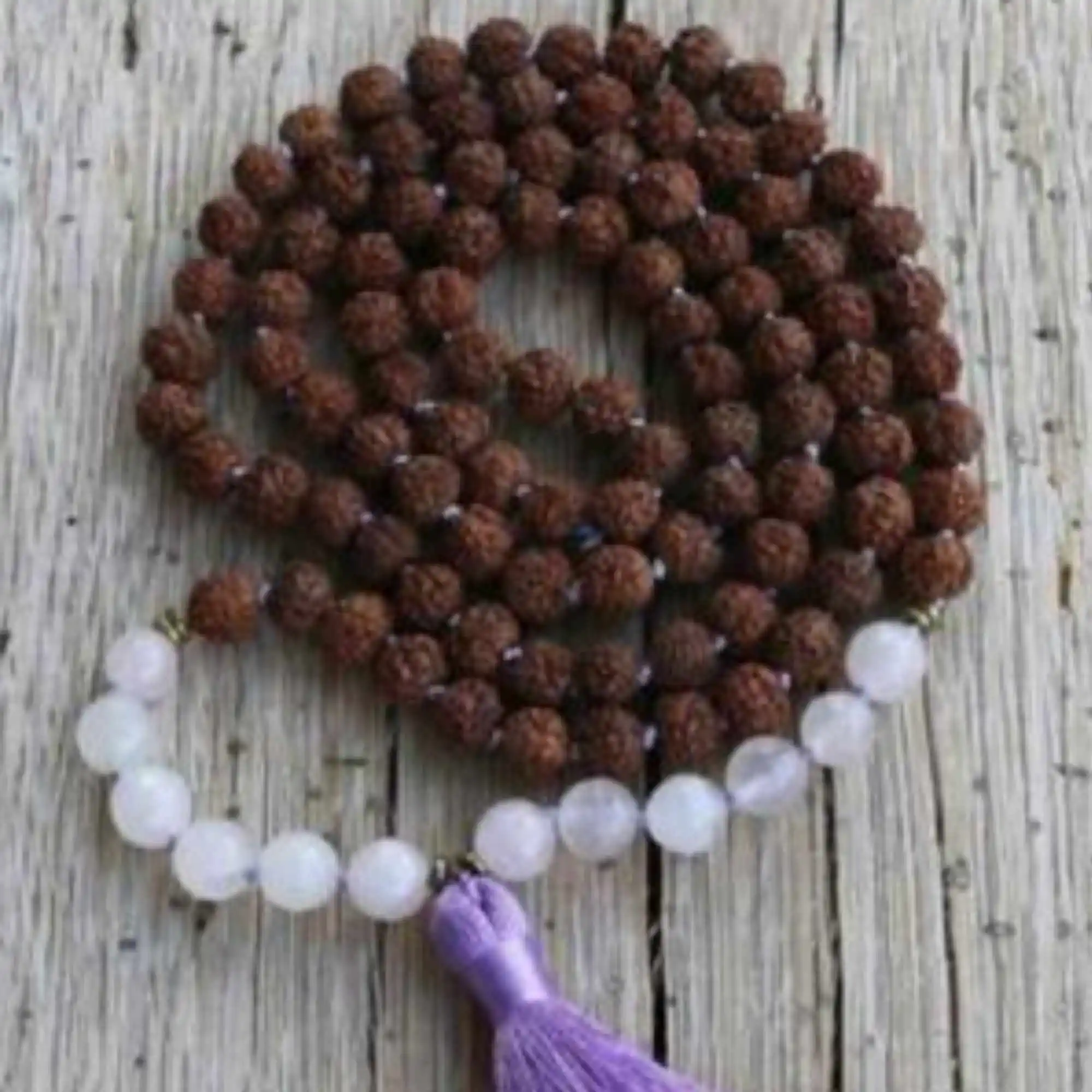 

8mm Natural 108 knot white jade Rudraksha tassels necklace Wood Tranquility Unisex Sacred wear Couples Chakra Prayer Yoga Men