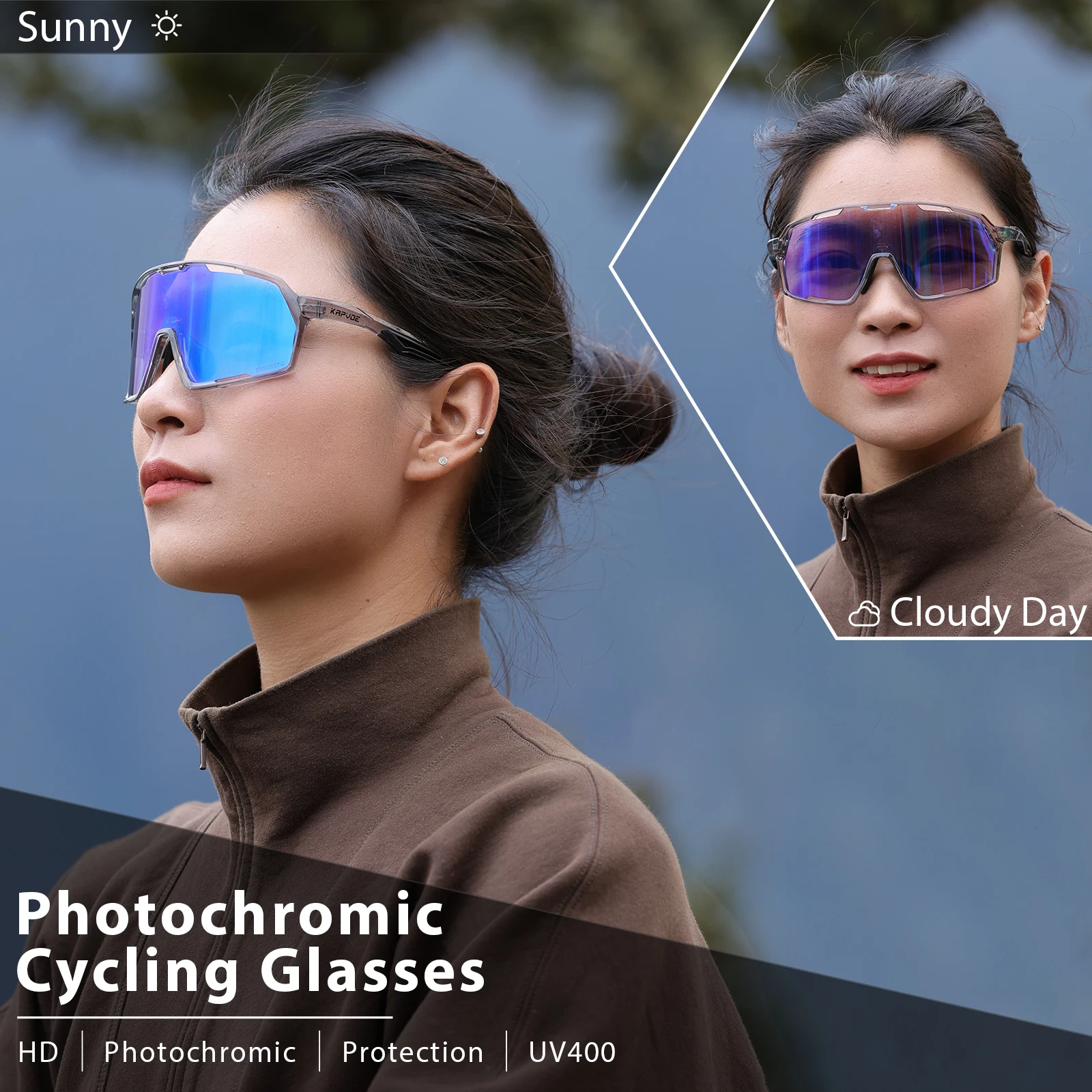 Kapvoe Outdoor Road Photochromic Sunglasses Bicycle Cycling Glasses Men Women Driving Bike Eyewear Sports Hiking UV400 Goggles