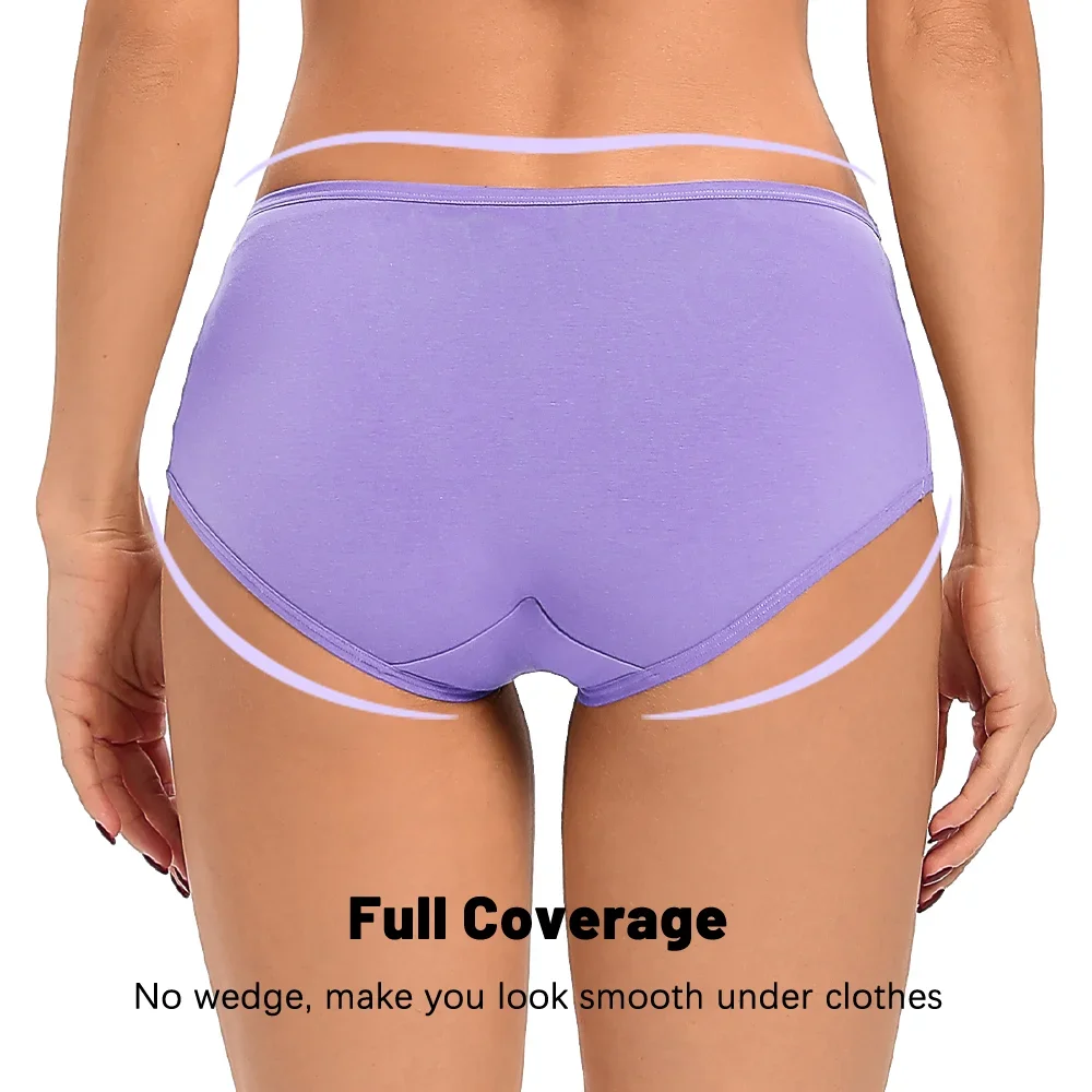 6 PCS Womens Cotton Hipster Underwear Low Waist 100% Cotton Crotch Briefs Ladies Full Seat Coverage Panties Large Size