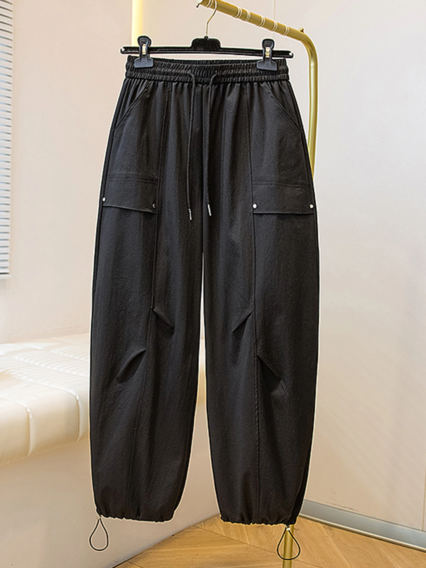 

Женские повседневные брюки больших размеров в стиле Харадзюку, с завязками на талии, карго-брюки с высокой талией, универсальные, для весеннего отдыха