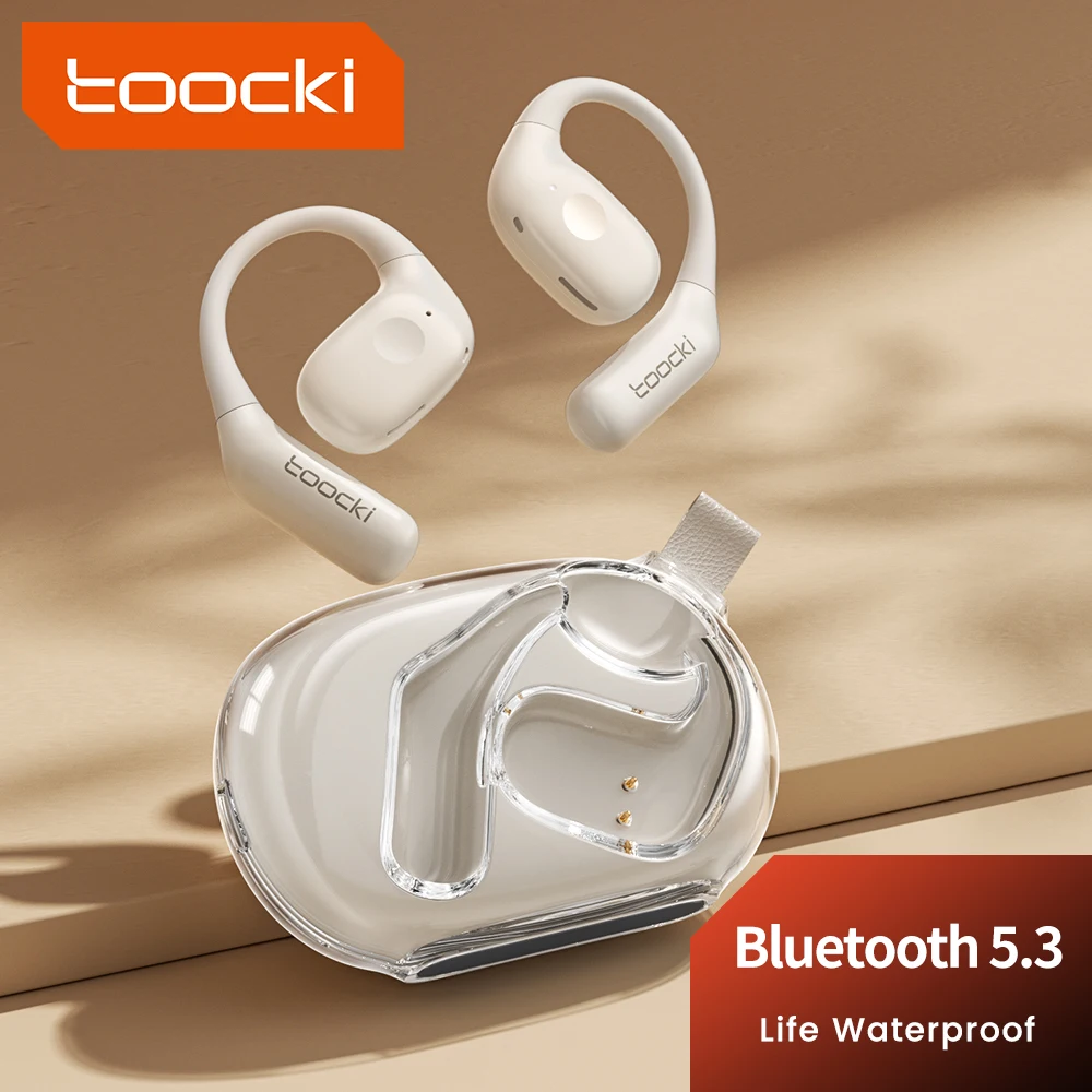 Toocki Open-Ear Ear-Hook Wireless Earphone Bluetooth 5.3 Waterproof Headset 3D Stereo Transparent Headphone Outdoor Sports