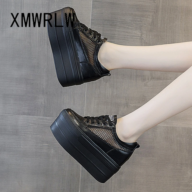 XMWRLW Women's Platform Shoes Summer Breathable Mesh Female Shoes Fashion Thick Sole Women Summer Platform Genuine Leather Shoe image 6