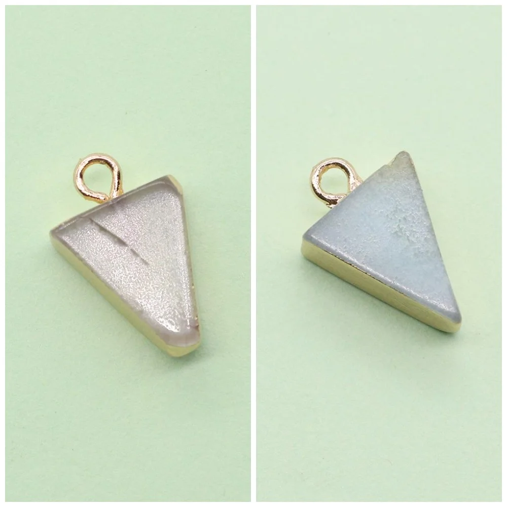 

Natural Amazonite White Crystal Inverted Triangle Pendants Copper Wrapped Semi-precious Stone Charms DIY Necklace Accessory 1pc