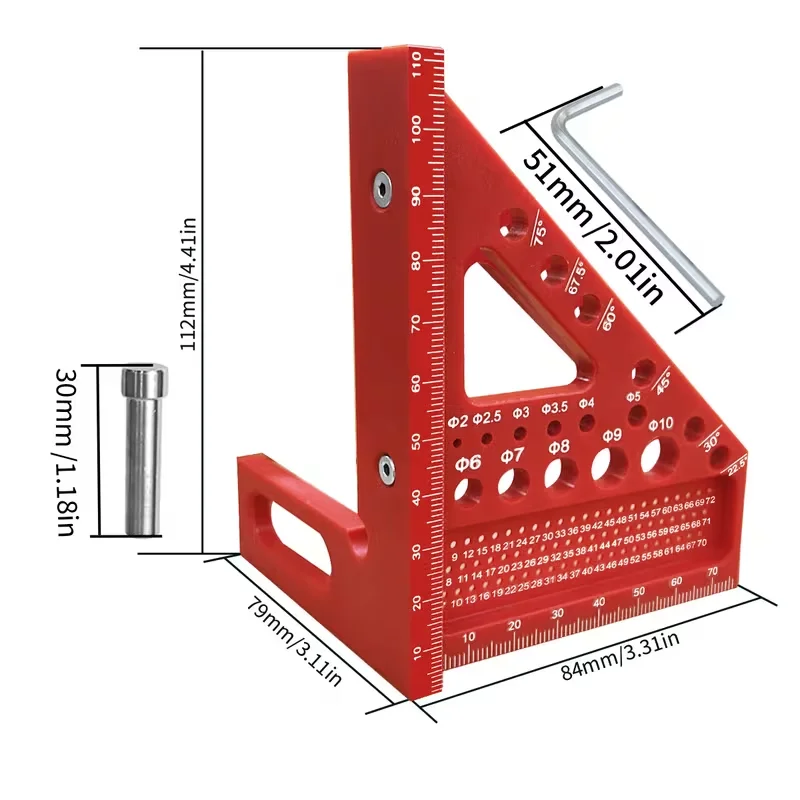 3D-Mehrwinkel-Messlineal, 45/90 Grad quadratischer Winkelmesser für die Holzbearbeitung, Dreieck-Lineal-Layout-Messwerkzeug – Detail 5