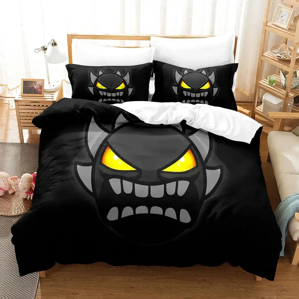 Angry Geometry Dash 3D Printed Cartoon Duvet Cover Set for Kids Bedroom Single Double Queen King Size Quilt Cover Pillowcase