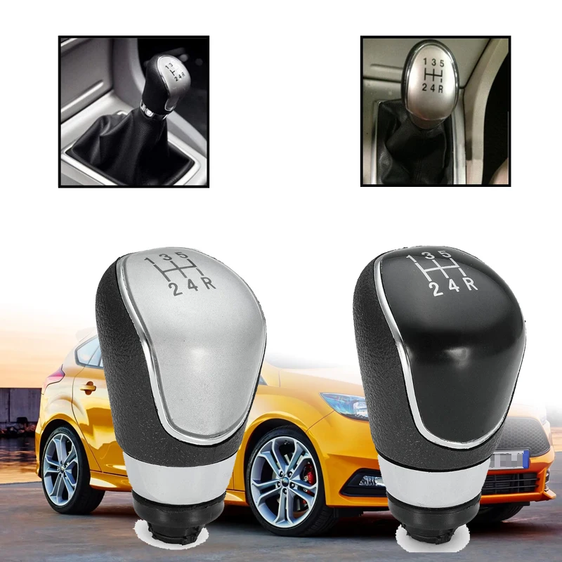 5/6 Speed Gear Shift Knob Chrome Black Leather Gaiter Boot Cover For Ford Focus MK2 Focus MK3/Fiesta MK7/Mondeo MK4 Transit
