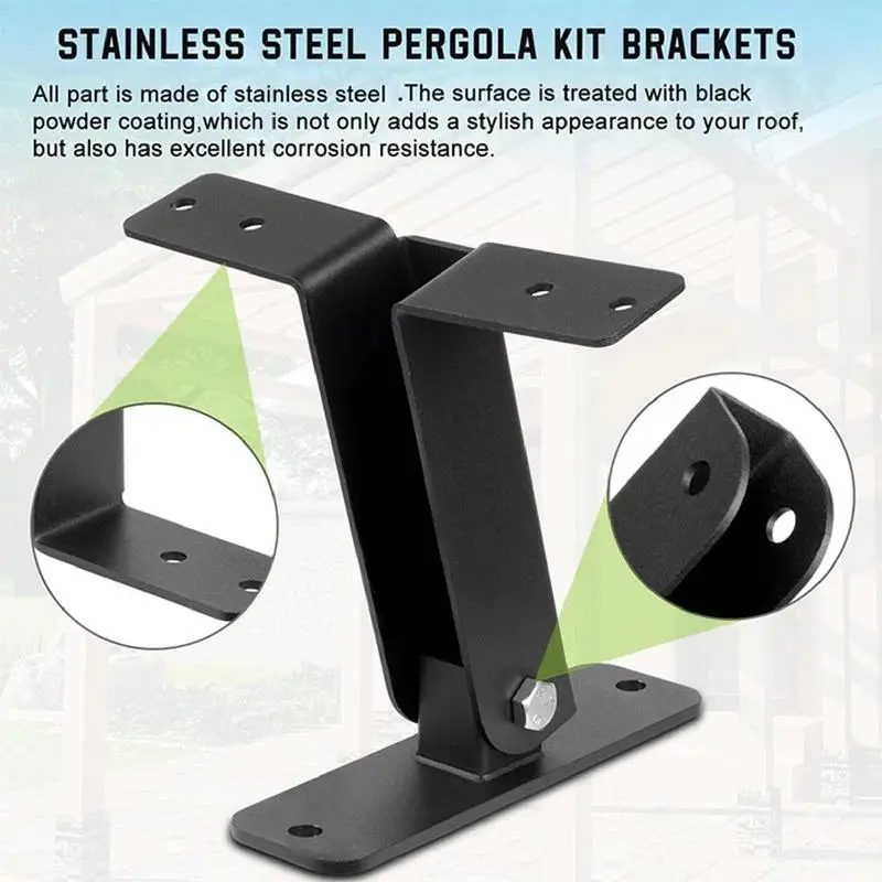 Roof Riser Brackets For Patio Cover Stainless Steel Roof Beam Brackets Flexible Roof Mount Pergola Brackets Adjustable Roof